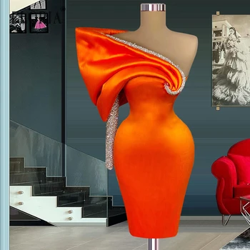 Висококачествено Оранжевото Мини рокля с Открити Рамене, За Бала 2022, Плиссированное един Коктейл Рокля на Русалка, Женствена Рокля За Бала, Халат за баня, Вечерна Рокля