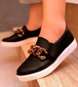 Дамски обувки на равна подметка; Новост есента 2022 г.; Дизайнерски модерни улични Лоферы с метална Верига; Обикновена Дишащи пешеходни Вулканизированные Zapatos
