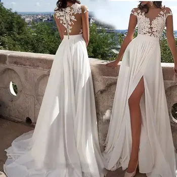 2022 Robe De Mariee Нови Бели Сватбени Рокли За Партита Без Презрамки С Кружевными Апликации Модно Просто Бална Рокля на Булката С отворен Гръб Vestidos