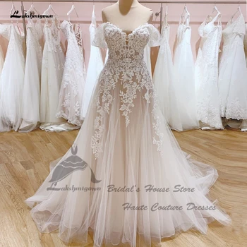 Сватбена рокля на Принцеса с открити рамене Lakshmigown 2022 Vestido Civil Bridal Трапециевидные Сватбени Рокли в стил бохо С Кружевными Апликации И Пайети