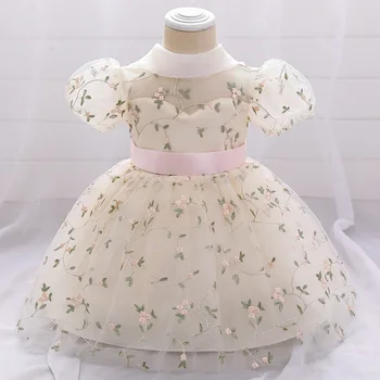 2021 нов Детски първи рожден ден дантелено сетчатое рокля сватба парти дантелено рокля с бродерия космати прежди сватба