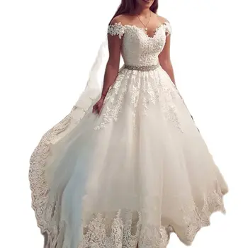 ZJ9183 Сватбени Рокли в стил бохо с открити рамене, Лейси Апликация, 2022, Сватбената рокля Mariage, бяла Сватбена рокля на Принцеса от Тюл