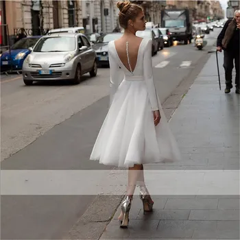 hongfuyu Романтично сватбено рокля Трапецовидна Форма с V-образно деколте и Дълъг Ръкав за поръчка, Винтажное Сватбена рокля сватбена рокля 2021
