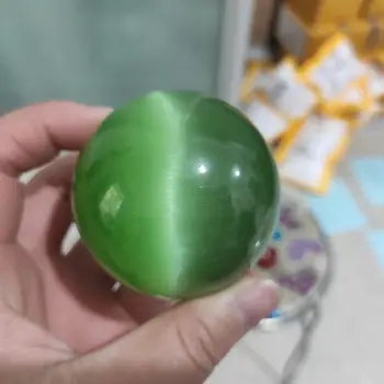 Рядък Естествен Кварц зелено Котешко Око Crystal Исцеляющий Топка Обхват 4 см + Поставка 5AAA
