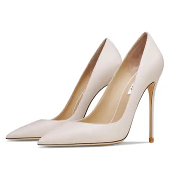 Бели Матови елегантен Офис Обувки 10 см по-Тънък ток от естествена Кожа, Класически Обувки-лодка За Жени, 2022, Сватбени модела Обувки с остър пръсти
