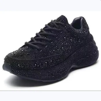 Дамски модел обувки с високо качество, Новост 2022 г., Дамски ежедневни обувки на дебела подметка, Дишаща лъскави обувки за татко, женски маратонки