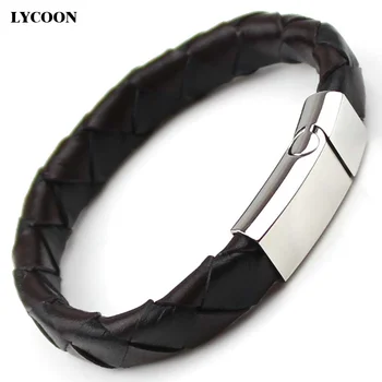 LYCOON най-Новият Пънк дизайн на гривни от неръждаема стомана 316L гривни от естествена кожа, мъжки гривни Безплатна доставка YYB1518