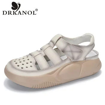 DRKANOL/2022 Модни Летни Сандали с дебела подметка, Дамски Обувки, 100% Естествена Кожа, Ежедневни Маратонки с дебела платформа, Сандали, дамски
