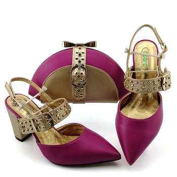 Обувки лилав на цвят и е подходяща чанта за Нигерийски партита, Африкански Сватбени обувки и чанта в Комплект, Италиански женски сватбени обувки и чанта