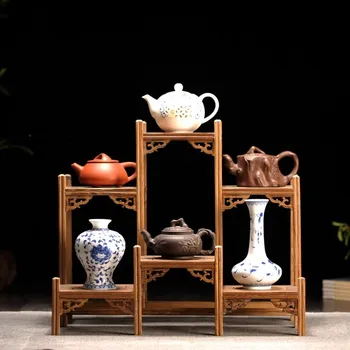 Китайски Кунг-фу чайник Занаяти Дисплей Притежателя Рафтове Чайник за Чай Комплект дърворезба Стойката за Декорация на Дома Чай Аксесоари